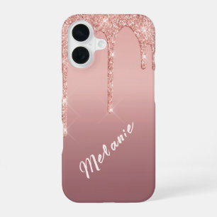 Rose Gold Glitter iPhone-Hülle mit individuellem N iPhone 16 Hülle