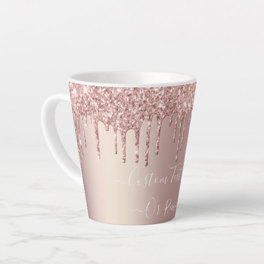 Rose Gold Glitter Latte Mug - Custom Text Name Milchtasse (Linke Ecke)