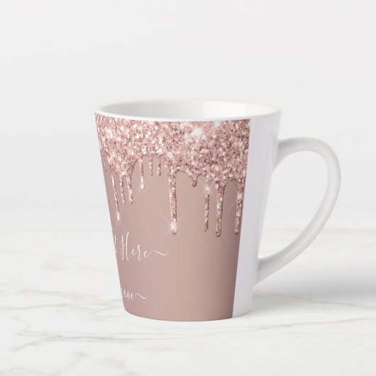 Rose Gold Glitter Latte Mug - Custom Text Name Milchtasse (Rechts)