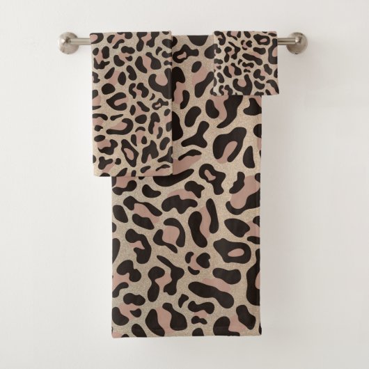 Rose Gold Glitter Leopard Print Bath Towel Set (Insitu)