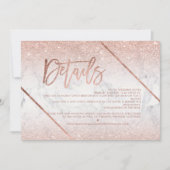 Rose gold glitter marble script wedding direction einladung (Vorderseite)