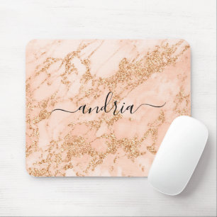 Rose Gold Glitter Marmor, schwarzer Schriftname Mousepad