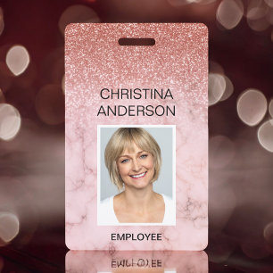 Rose Gold Glitter Mitarbeiter Name Foto Corporate Ausweis