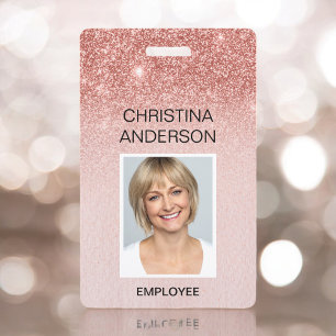 Rose Gold Glitter Mitarbeiter - Name Foto Unterneh Ausweis