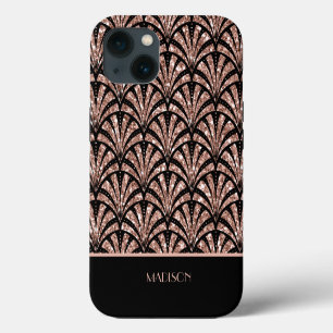 Rose Gold Glitter Monogram Art Deco Muster Case-M iPhone 13 Hülle
