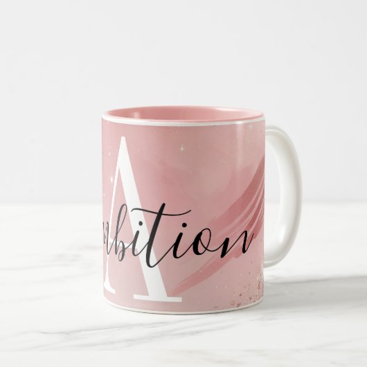 Rose Gold Glitter Monogram Mug – Personalized Name Zweifarbige Tasse (VorderseiteRechts)