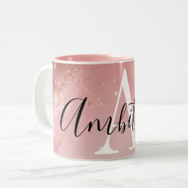Rose Gold Glitter Monogram Mug – Personalized Name Zweifarbige Tasse