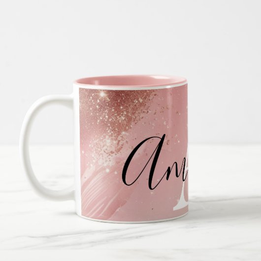 Rose Gold Glitter Monogram Mug – Personalized Name Zweifarbige Tasse (Links)