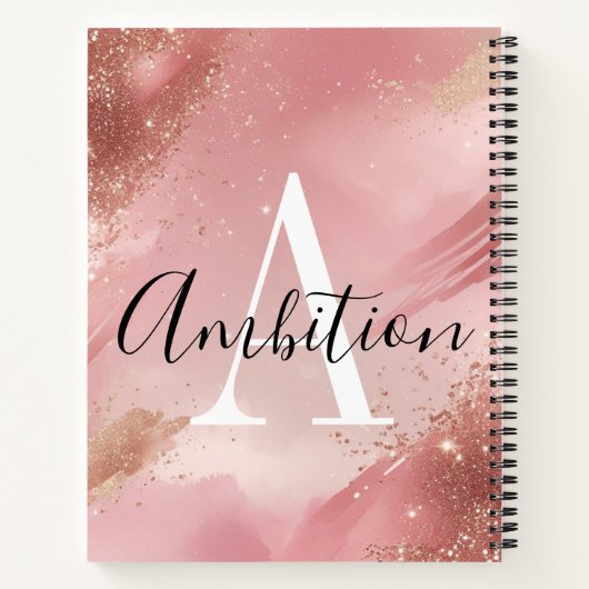 Rose Gold Glitter Monogram Notebook – Personalized Notizblock (Rückseite)