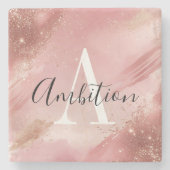 Rose Gold Glitter Monogram Stone Coaster – Custom Steinuntersetzer (Vorderseite)