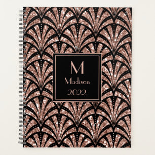 Rose Gold Glitter Monogramm Art Deco Muster   Planer