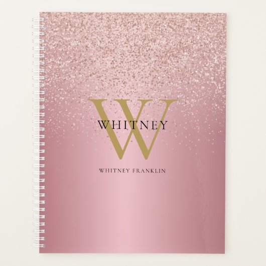 Rose Gold Glitter Monogramm Geschäft professionell Planer (Vorderseite)