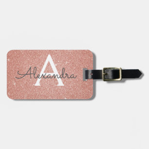 Rose Gold Glitter Monogramm Name Gepäckanhänger