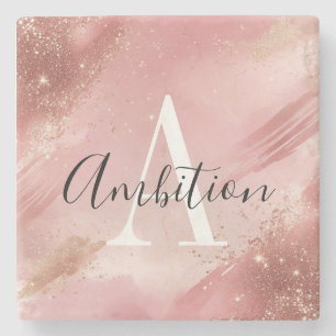 Rose Gold Glitter Monogramm Steinuntersetzer – Ind