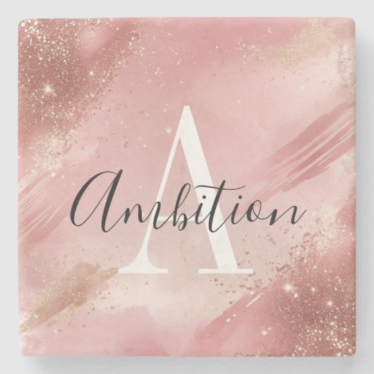 Rose Gold Glitter Monogramm Steinuntersetzer – Ind (Vorderseite)