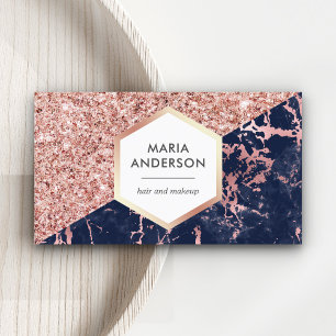 Rose Gold Glitter Navy Blau Marmor Makeup Artist Visitenkarte