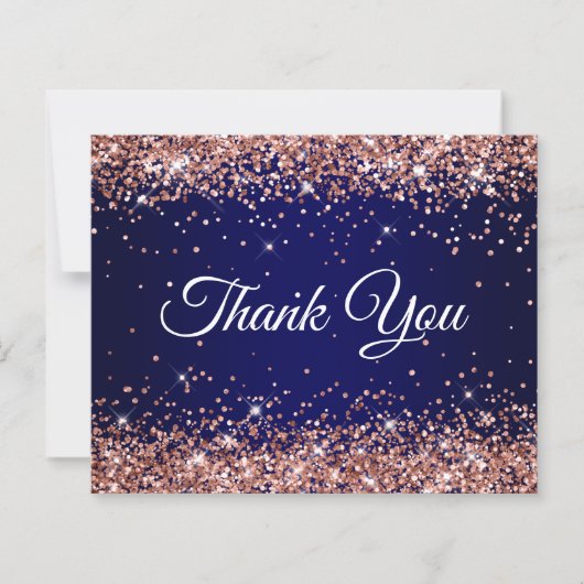 Rose Gold Glitter Navy Blau Ombre Danke (Vorderseite)