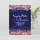 Rose Gold Glitter Navy Blue Ombre 40 & Fabulous Einladung (Stehend Vorderseite)