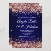 Rose Gold Glitter Navy Blue Ombre 50 & Fabulous Einladung (Vorne/Hinten)