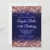 Rose Gold Glitter Navy Blue Ombre 70th Birthday Einladung (Vorderseite)