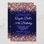 Rose Gold Glitter Navy Blue Ombre 70th Birthday Einladung (Vorne/Hinten)