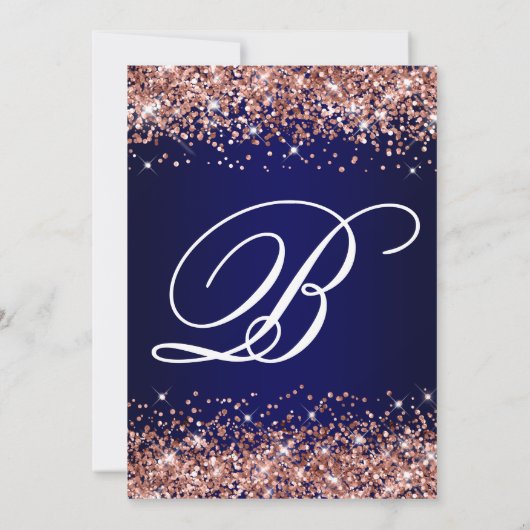 Rose Gold Glitter Navy Blue Ombre 75th Birthday Einladung (Rückseite)