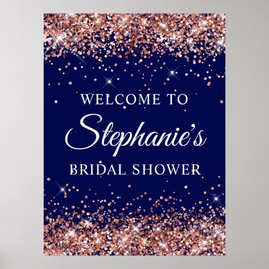 Rose Gold Glitter Navy Bridal Shower Welcome Poster (Vorne)