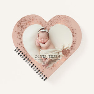 Rose Gold Glitter Neugeborenen-Foto-Geburtsstatist Notizblock