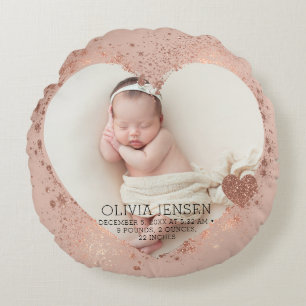 Rose Gold Glitter Neugeborenen-Foto-Geburtsstatist Rundes Kissen