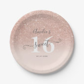 Rose gold glitter ombre blush pink script Sweet 16 Pappteller (Vorderseite)
