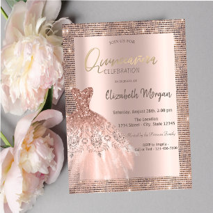 Rose Gold Glitter Pailletten Rahmen Kleid Quinceañ Einladung