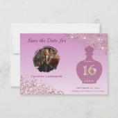 Rose Gold Glitter Paris Parfüm Studio Sweet 16 Save The Date (Vorderseite)