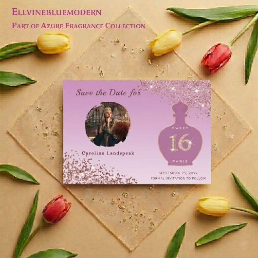 Rose Gold Glitter Paris Parfüm Studio Sweet 16 Save The Date