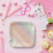 Rose Gold Glitter Pastel Marble Diagonal Stripes Pappteller (Party)