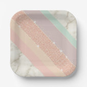 Rose Gold Glitter Pastel Marble Diagonal Stripes Pappteller (Vorderseite)