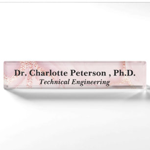 Rose Gold Glitter PhD oder Doktortitel Namensplakette