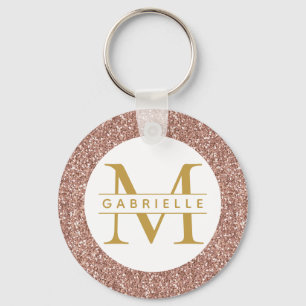 Rose Gold Glitter Pink Initials Name Keychain Schlüsselanhänger