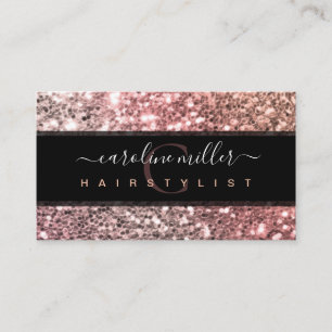 Rose Gold Glitter Pink Monogramm Schönheitssalon Visitenkarte