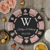 Rose Gold Glitter Poker Chip Casino Wedding Party