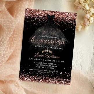 Rose Gold Glitter Prinzessin Quinceañera Geburtsta Einladung