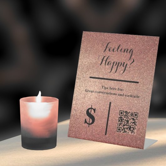 Rose Gold Glitter QR Code Event Bartenter Sockelschild