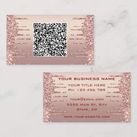 Rose Gold Glitter QR Code Visitenkarten Beispiel Visitenkarte (Vorne/Hinten)