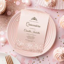 Rose Gold Glitter Quinceañera-Einladungskarte