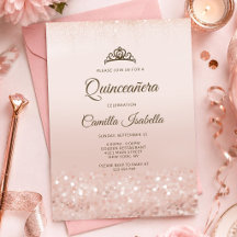 Rose Gold Glitter Quinceañera-Einladungskarte