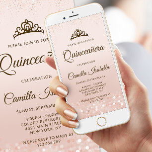 Rose Gold Glitter Quinceañera Mobile Einladung