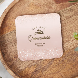Rose Gold Glitter Quinceañera Rechteckiger Pappuntersetzer