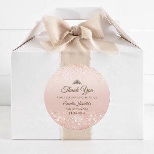 Rose Gold Glitter Quinceañera Runder Aufkleber