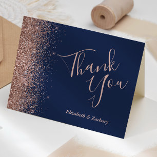 Rose Gold Glitter Rand Navy Blau Hochzeit Danke Karte