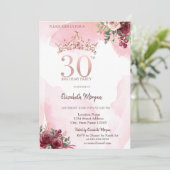 Rose Gold Glitter Roses Crown 30th Birthday Einladung (Stehend Vorderseite)
