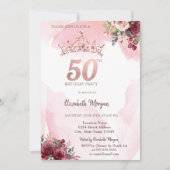 Rose Gold Glitter Roses Crown 50th Birthday Party Einladung (Vorderseite)